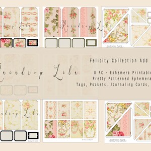 Vintage Ephemera Kit - Tags, hoekzakken en logboekkaarten - Felicity Collection - INSTANT DOWNLOAD - afdrukbare regendruppel lila