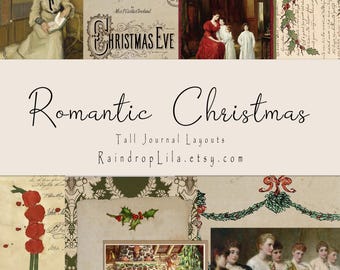 Romantic Christmas Layouts- Tall Pages C124- Vintage Journal Printable - Raindrop Lila Art Digital Download, Scrapbook