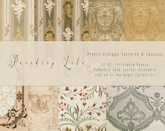 Pretty Vintage Patterns- Angel Collection Old World Art Journaling, Raindrop Lila Junk Journal stampabile