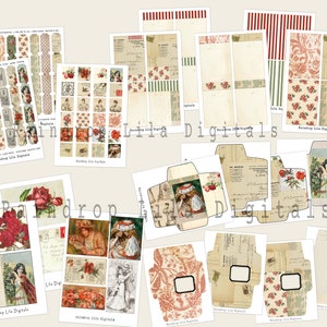 Rosie's Ephemera: Cartões de diário, envelopes, ingressos, quadrados de colagem - RAINDROP LILA DIGITAL - Junk Journal Supply