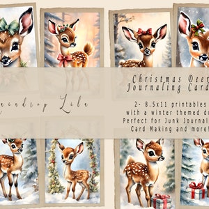 Carte de journalisation cerf de Noël imprimable - bébé biche Junk Journal numérique - TÉLÉCHARGEMENT IMMÉDIAT - art numérique goutte de pluie Lila