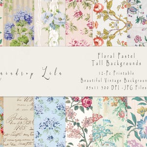 Floral pastel, grandes pages d'arrière-plan, Junk Journal PRINTANBLE, papier peint vintage, Raindrop Lila AU24