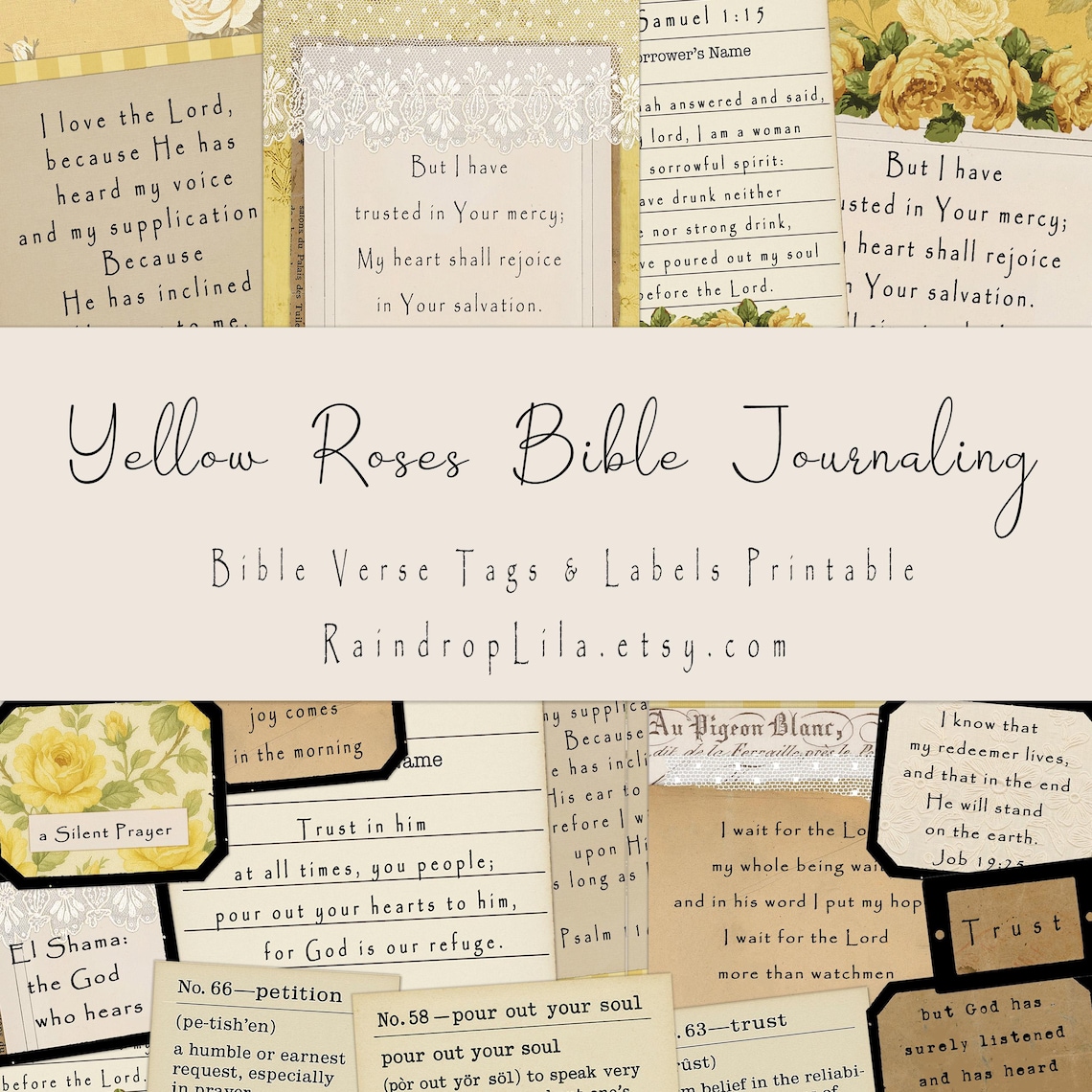 Yellow Roses Bible Verse Journaling Printable, Tags & Ephemera, INSTANT ...