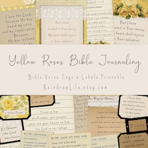 Roses jaunes, verset de la Bible, journal imprimable, étiquettes et documents éphémères, téléchargement immédiat, numérique Raindrop Lila, scrapbooking