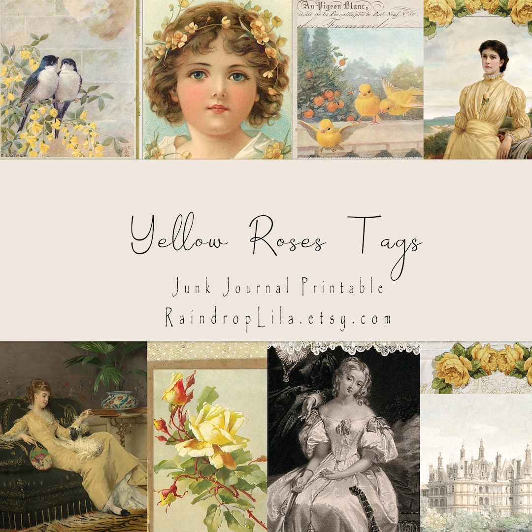 Yellow Roses Tags, Printable, Standard Junk Journal Kit, INSTANT ...