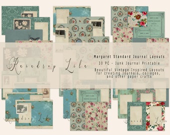 Margaret Standard Journal Layouts- INSTANT DOWNLOAD - Raindrop Lila Digital kit for Junk Journaling and art