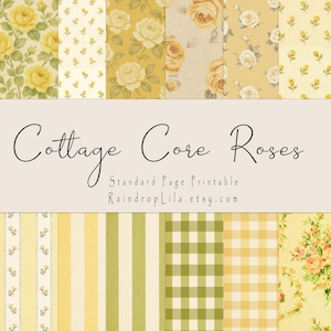 Fond de roses jaunes Cottage Core imprimable, kit Standard Junk Journal, TÉLÉCHARGEMENT IMMÉDIAT, Raindrop Lila numérique, Scrapbooking,