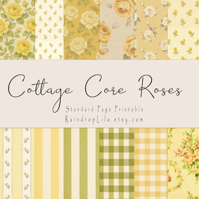 Cottage Core Yellow Roses Background Printable, Standard Junk Journal ...