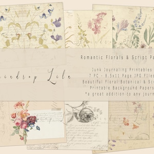 Fleurs romantiques et papier de fond de script imprimable - TÉLÉCHARGEMENT IMMÉDIAT - art numérique goutte de lilas