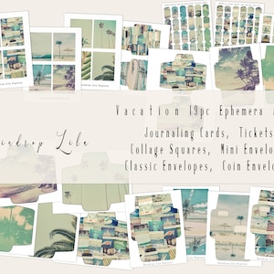Vacation Ephemera Add ons 19 Pc INSTANT DOWNLOAD Junk Journal digital, Summer Vibes, Envelopes, Journaling Cards, Tickets,