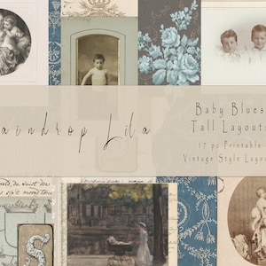 Diseño imprimible de diario alto "Little Blessing", "Baby Blues" - Kit digital "Shabby Chic Junk Journal" - Arte Raindrop Lila
