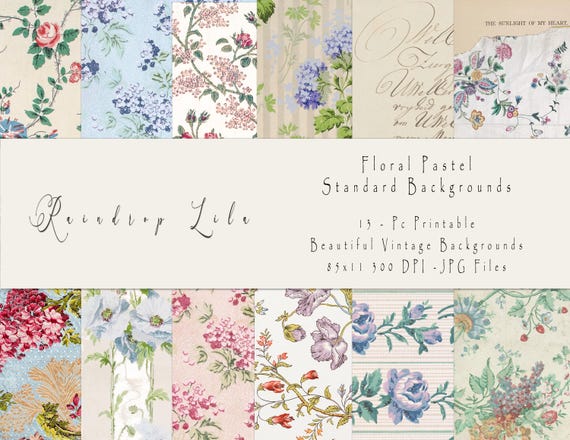 Floral Pastel S26, Standard Background Pages, Junk Journal PRINTANBLE,  Vintage Wallpaper, Raindrop Lila AU24