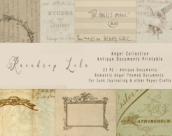Antique Documents- Angel Collection Old World Art Journaling, Raindrop Lila Junk Journal Printable