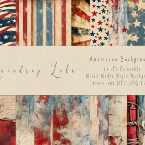 Americana Grungy Background Pages - Junk Journal kit - Raindrop Lila Collection, scrapbooking, vétéran, armée, 4 juillet, jour de l'indépendance