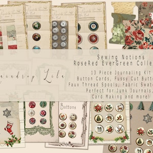 13 Stück DIY Nähzubehör zum Ausdrucken - RoseRed EverGreen - Knopfkarten, Stoffmuster, Garnrolle Regentropfen Lila Vintage zum ausdrucken