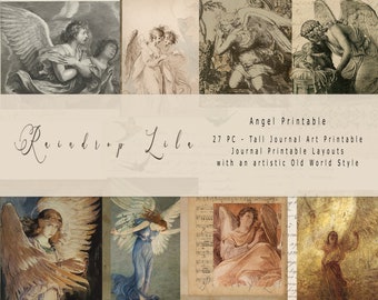 Angel Tall Journal Background Layouts Printable- Old World Art Journaling, Raindrop Lila Junk Journal Printable