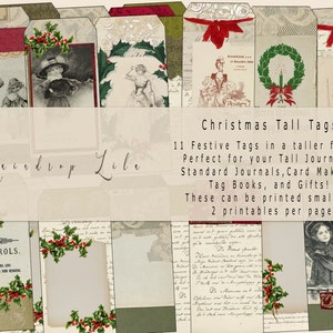 33 Tall TAGS - Wydruk świąteczny - Kolekcja Vintage Journal - Raindrop Lila Digital Download - Kolażowe tagi i etykiety, RoseRed