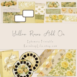 Roses jaunes, imprimable, kit éphémères pour journal indésirable, téléchargement immédiat, numérique Raindrop Lila, scrapbooking,