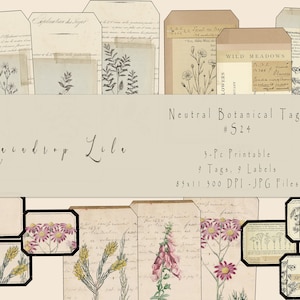 Neutrale botanische tags - AFDRUKBAAR TIJDSCHRIFT - Raindrop Lila - Instant download