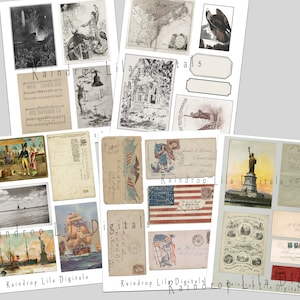 Freedom Collection Vintage Ephemera printable Junk Journal kit, Raindrop Lila 4th of July Kit