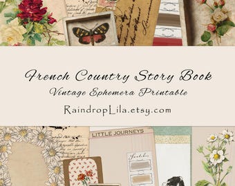 Libro de cuentos de cabañas francesas, efímera vintage imprimible - s26 Imprimible - Diario digital Raindrop Lila Junk Journal
