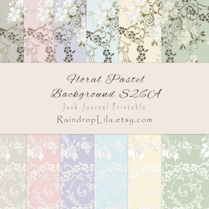 May include: A selection of pastel floral background designs. Each design features a repeating pattern of white flowers and ornate scrollwork on a different coloured background. The text "Floral Pastel Background S26A" is displayed.