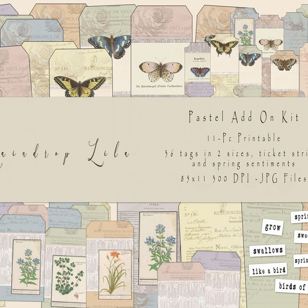 Pastel French Add On Kit - PRINTABLE- TAGS & LABELS - Spring Botanical - Raindrop Lila digital