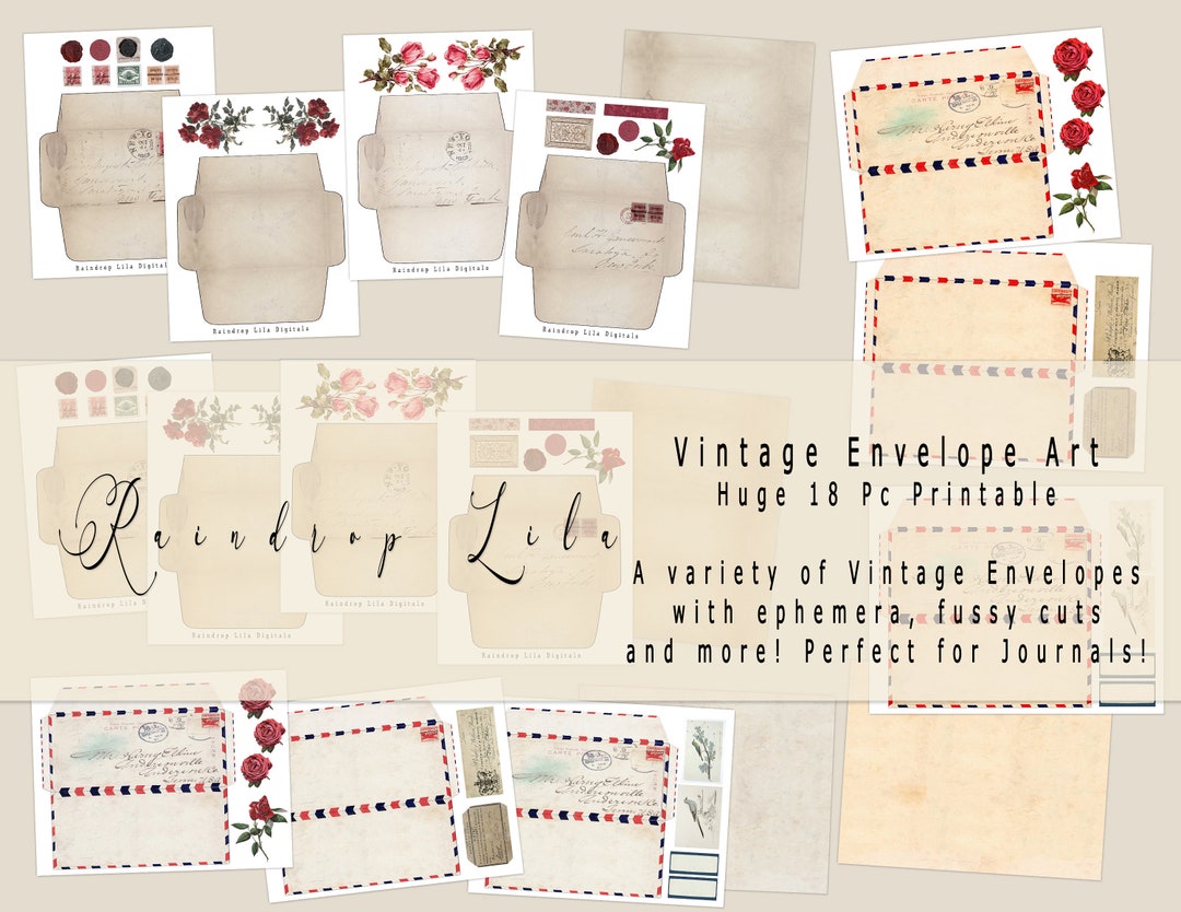 18 PC Vintage Envelope Art Printable -instant Download- Raindrop Lila ...