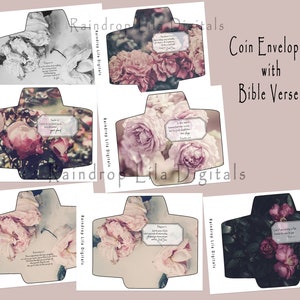 Flowers and Roses Verse Coin Envelopes for Junk Journal