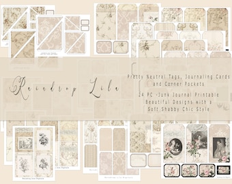 Pretty Neutral Tags, Journaling Cards, and Pockets  - INSTANT DOWNLOAD - Raindrop Lila Digital kit for Junk Journaling and art