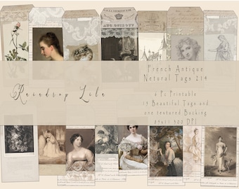 French Antique Neutral Tag Printable - Documents N121 Printable - Raindrop Lila Junk Journal digital