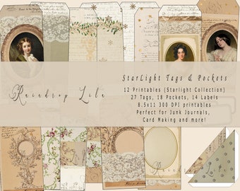 StarLight Tags and Pockets Printable- Junk Journal add on kit - Raindrop Lila ART Digital Download - Christmas winter digital
