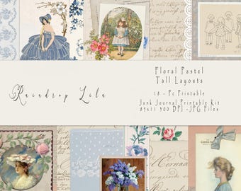 May include: A printable junk journal kit with 18 floral and pastel themed layouts. The kit includes 8.5 x 11 inch JPG files at 300 DPI.