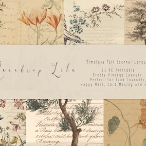 Diario alto atemporal imprimible - Papel con fondo de escritura y flores románticas - DESCARGA INMEDIATA - Arte digital Raindrop Lila