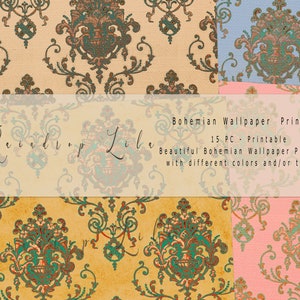 Papel tapiz bohemio imprimible - Kit de diario digital bohemio, arte imprimible con gotas de lluvia en color lila