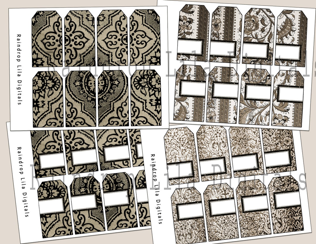 Vintage Wallpaper Digital Printable Tags Set of 4 Sheets - Etsy