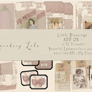 Little Blessings ADD ON 1 Imprimible - Efímera - Kit de álbum de recortes digital Dusty Rose Junk Journal - Arte Raindrop Lila