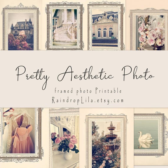 Pretty Aesthetic Photo Printable -Framed Photos- INSTANT DOWNLOAD-  Floral Aesthetic Photos - Raindrop Lila art Digital, princess ephemera
