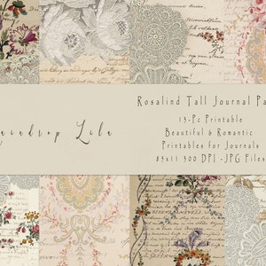Rosalind Tall Journal Page imprimable - kit de journal indésirable - dentelle victorienne vintage, lilas goutte de pluie