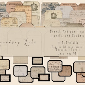 Etiquetas antigas francesas e imprimíveis de bolso - Documentos N121 imprimíveis - Raindrop Lila Junk Journal digital