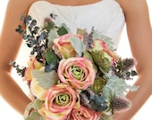 Victoria - Shabby Chic English Tea inspired rose and succulent bouquet