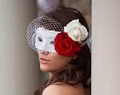 Scarlett - Phantom of the Opera style inspired birdcage veil mask with Real Touch Roses