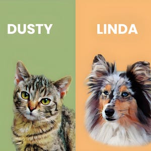 Ritratto di animale domestico, stile ACQUERELLO. Illustrazione digitale, disegno di cani e gatti, regalo di arte digitale da stampare, disegno personalizzato.