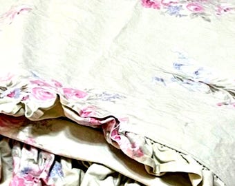 SIMPLY Shabby Chic Blush Beauty Sage Green pink floral ruffles Queen Duvet EUC