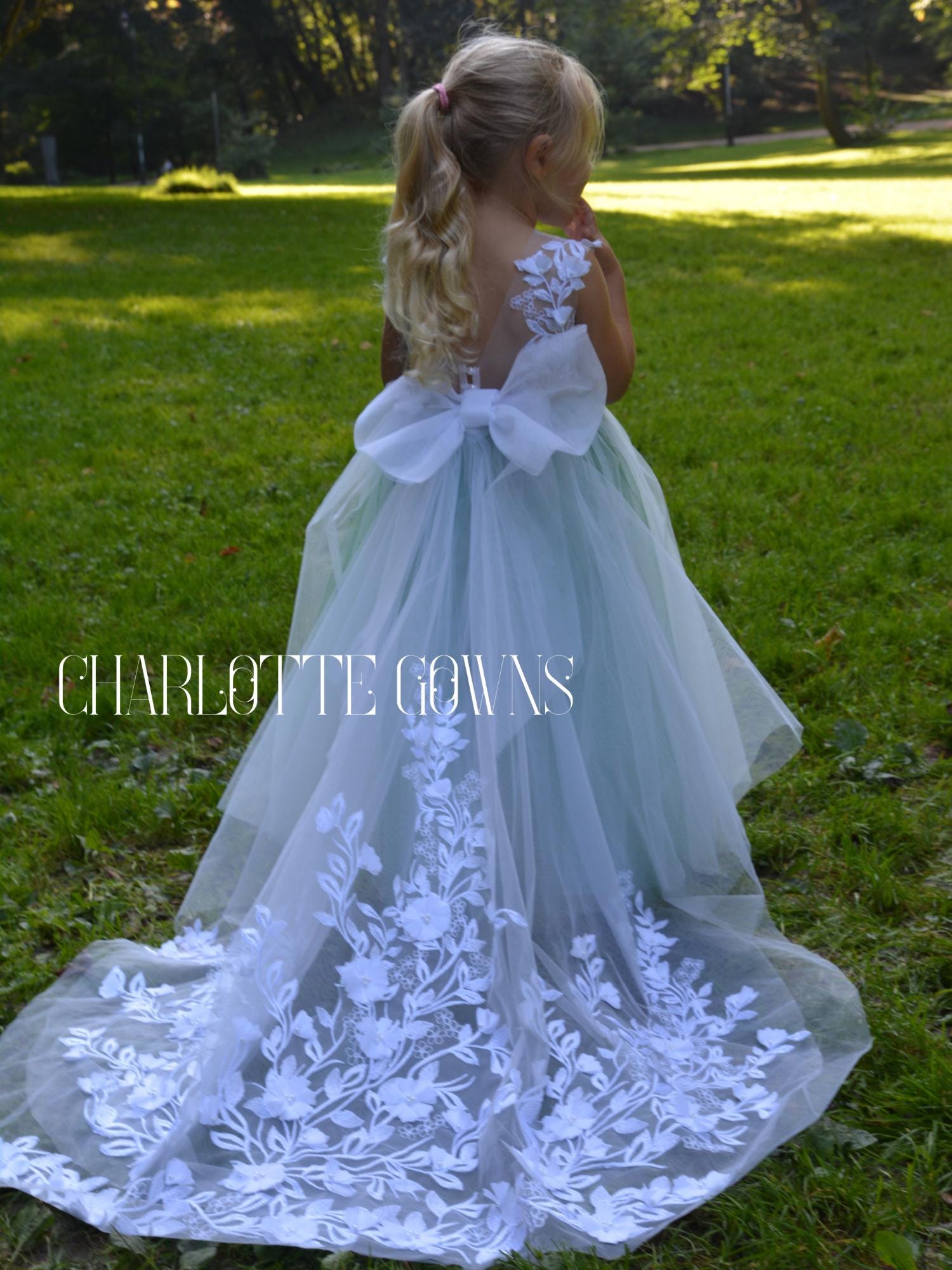 White With Sage Flower Girl Dress - Etsy