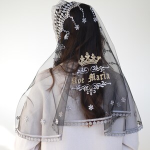 Gray church lace scarf catholic Mantilla veil Headcovering orthodox veil, circle lace veil latin mass
