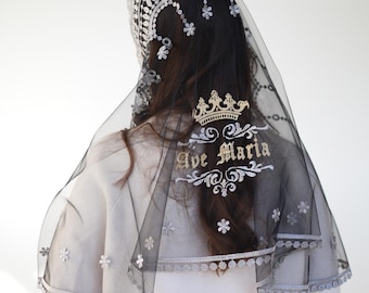 Gray church lace scarf catholic Mantilla veil Headcovering orthodox veil, circle lace veil latin mass