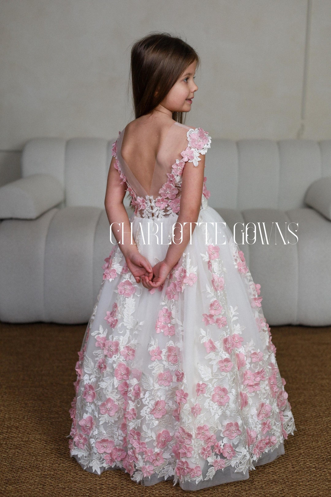 Wedding Girl Dress With Pink Flowers, Flower Girl Dress Lace, Girl Lace ...