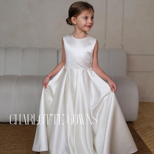 Big Girls Ivory Blue Bridal Dull Satin Sequin Flowers Occasion Dress 8-14 main image 1
