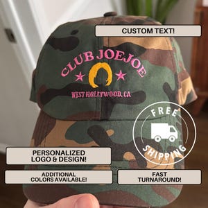Gorra de camuflaje bordada personalizada, logotipo personalizado, texto personalizado, camuflaje, gorra de papá, ajustable, gorra bordada con camuflaje